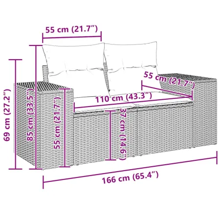 Salon de jardin 7 pcs avec coussins noir résine tressée