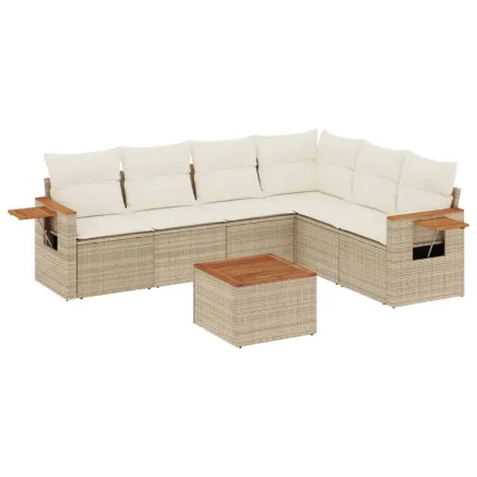 Salon de jardin avec coussins 7 pcs beige résine tressée 2