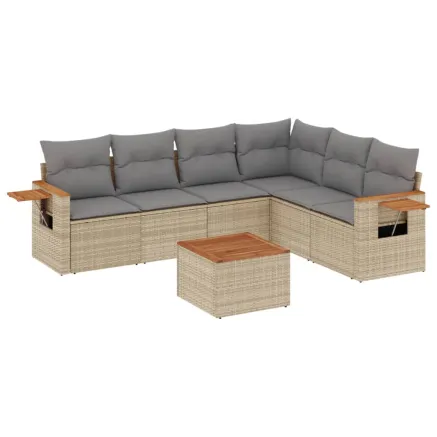 Salon de jardin avec coussins 7 pcs beige résine tressée 2