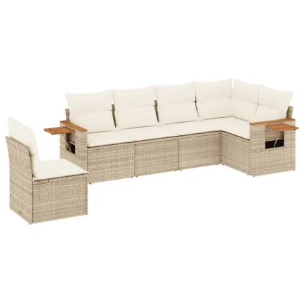 Salon de jardin avec coussins 6 pcs beige résine tressée 2