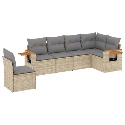 Salon de jardin avec coussins 6 pcs beige résine tressée 2
