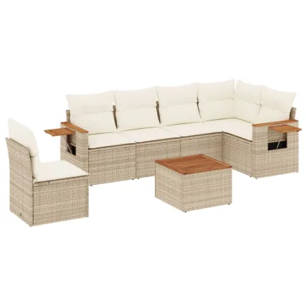 Salon de jardin avec coussins 7 pcs beige résine tressée 2