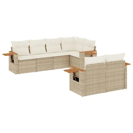 Salon de jardin avec coussins 7 pcs beige résine tressée 2