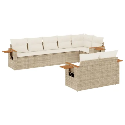 Salon de jardin avec coussins 8 pcs beige résine tressée 2
