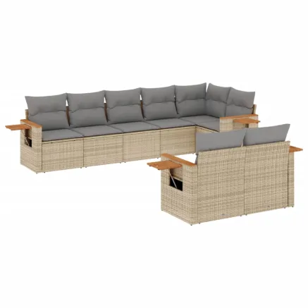 Salon de jardin avec coussins 8 pcs beige résine tressée 2