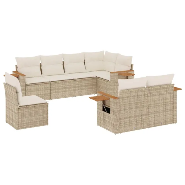 Salon de jardin avec coussins 8 pcs beige résine tressée