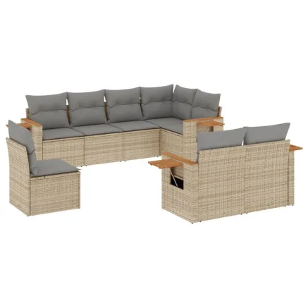Salon de jardin avec coussins 8 pcs beige résine tressée 2