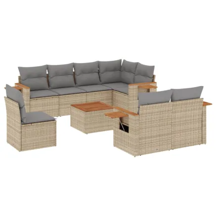 Salon de jardin avec coussins 9 pcs beige résine tressée 2