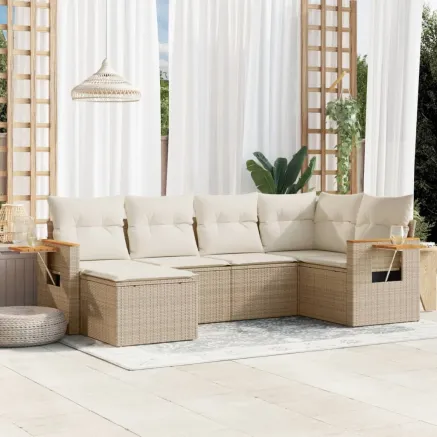 Salon de jardin avec coussins 6 pcs beige résine tressée