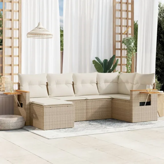 Salon de jardin avec coussins 6 pcs beige résine tressée