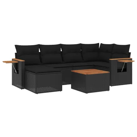 Salon de jardin 7 pcs avec coussins noir résine tressée 2