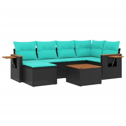 Salon de jardin 7 pcs avec coussins noir résine tressée 2