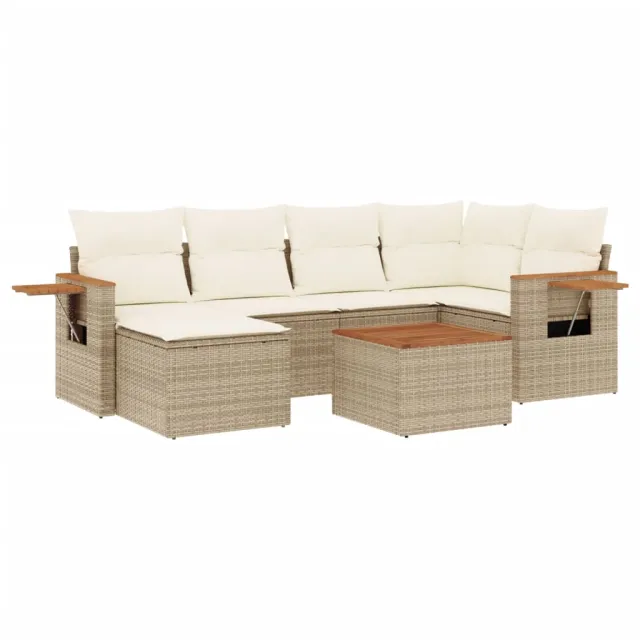 Salon de jardin avec coussins 7 pcs beige résine tressée