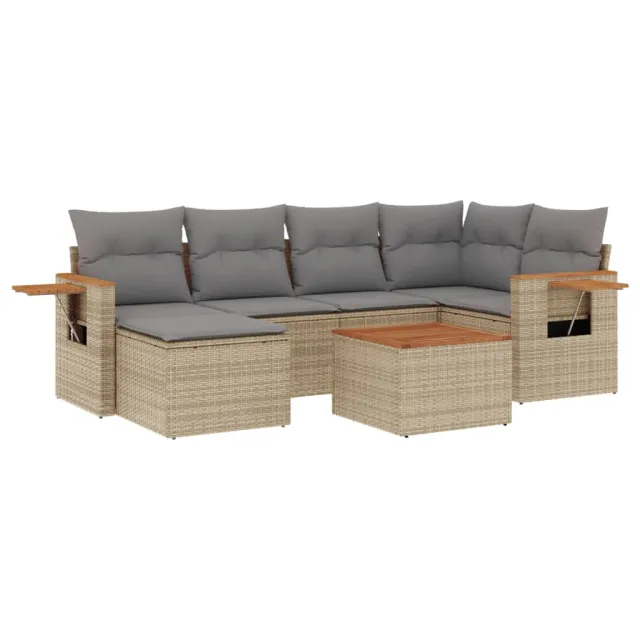 Salon de jardin avec coussins 7 pcs beige résine tressée