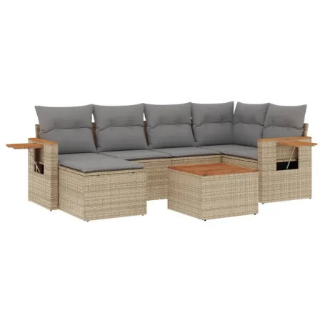 Salon de jardin avec coussins 7 pcs beige résine tressée