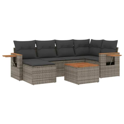 Salon de jardin avec coussins 7 pcs gris résine tressée 2