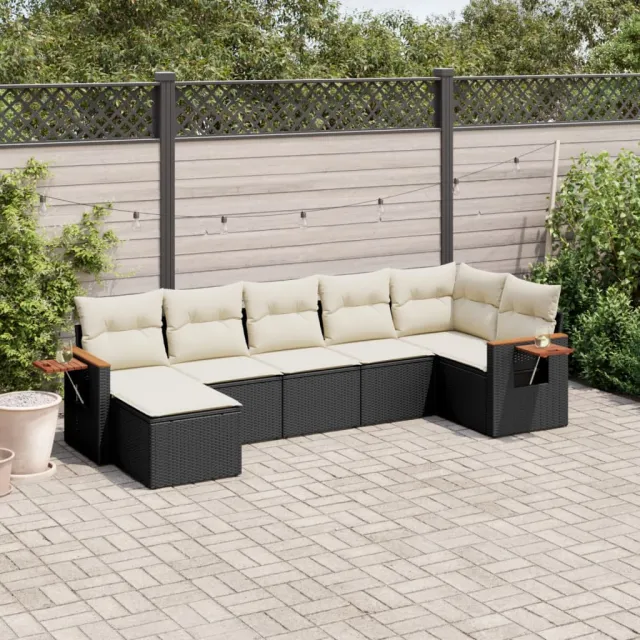 Salon de jardin 7 pcs avec coussins noir résine tressée