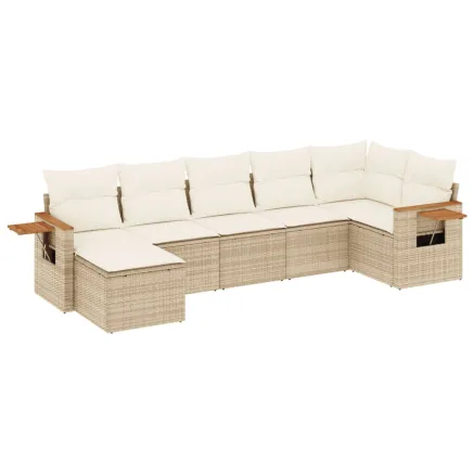 Salon de jardin avec coussins 7 pcs beige résine tressée 2
