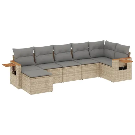 Salon de jardin avec coussins 7 pcs beige résine tressée 2