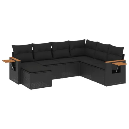 Salon de jardin 7 pcs avec coussins noir résine tressée 2
