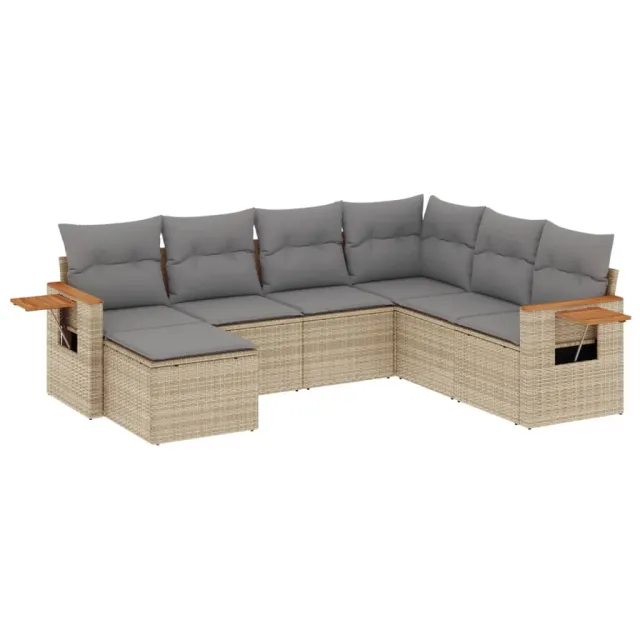 Salon de jardin avec coussins 7 pcs beige résine tressée