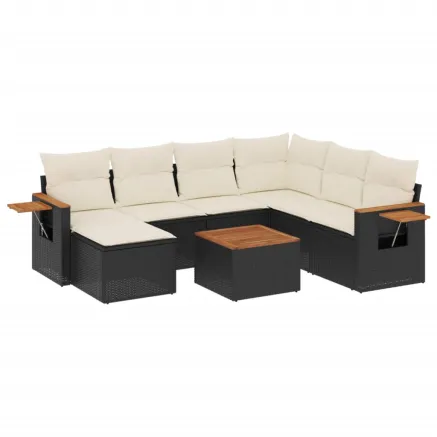 Salon de jardin 8 pcs avec coussins noir résine tressée 2