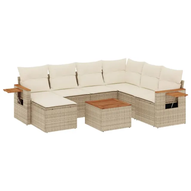 Salon de jardin avec coussins 8 pcs beige résine tressée