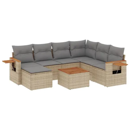 Salon de jardin avec coussins 8 pcs beige résine tressée