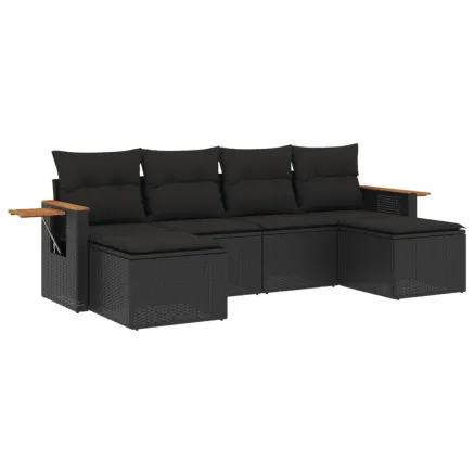 Salon de jardin 6 pcs avec coussins noir résine tressée 2