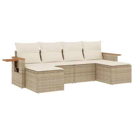 Salon de jardin avec coussins 6 pcs beige résine tressée 2