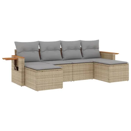 Salon de jardin avec coussins 6 pcs beige résine tressée 2