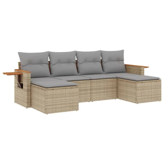 Salon de jardin avec coussins 6 pcs beige résine tressée
