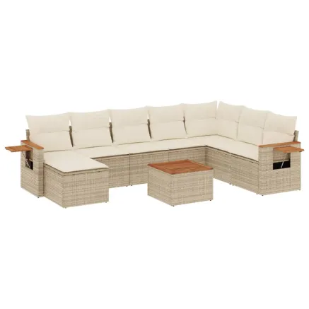 Salon de jardin avec coussins 9 pcs beige résine tressée 2