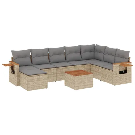 Salon de jardin avec coussins 9 pcs beige résine tressée 2