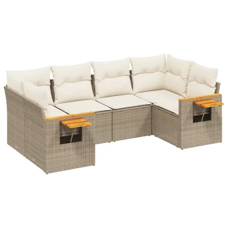 Salon de jardin avec coussins 6 pcs beige résine tressée