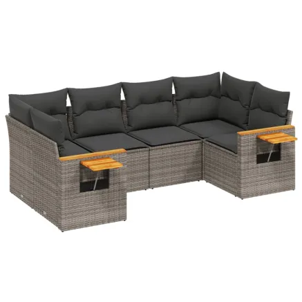 Salon de jardin 6 pcs avec coussins gris résine tressée 2