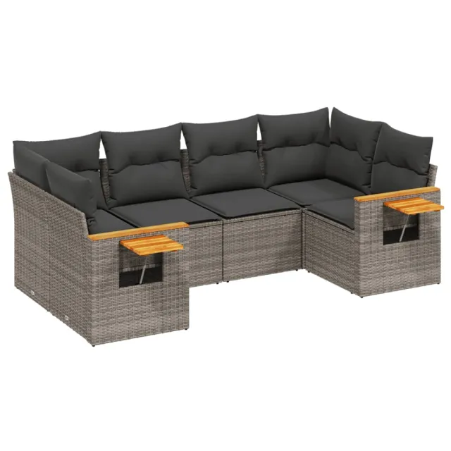 Salon de jardin 6 pcs avec coussins gris résine tressée