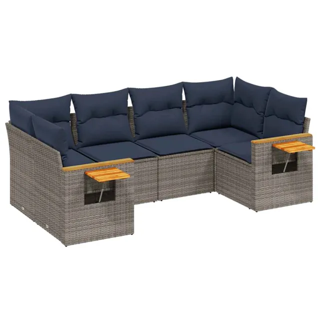 Salon de jardin 6 pcs avec coussins gris résine tressée