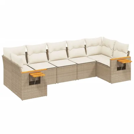 Salon de jardin avec coussins 7 pcs beige résine tressée