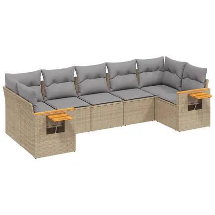 Salon de jardin avec coussins 7 pcs beige résine tressée 2