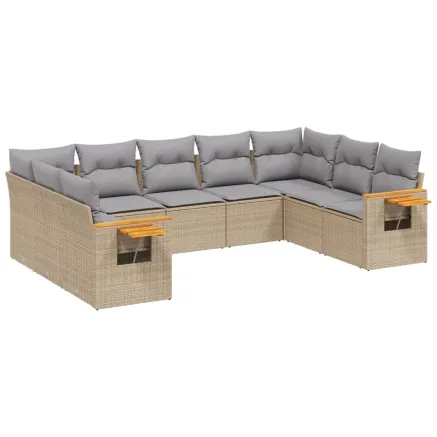 Salon de jardin avec coussins 9 pcs beige résine tressée 2