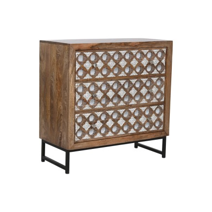 Cassettiera Home ESPRIT Marrone Nero Argentato Legno di mango Specchio