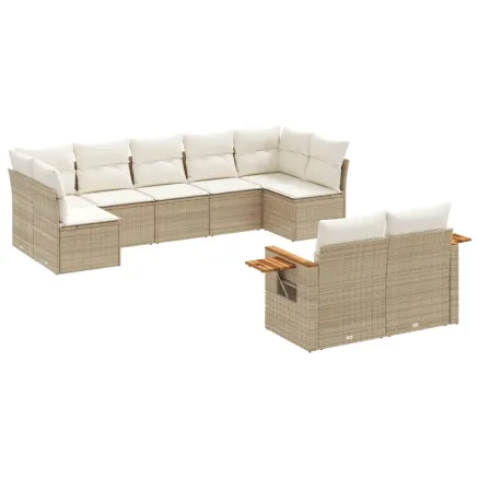 Salon de jardin avec coussins 9 pcs beige résine tressée 2