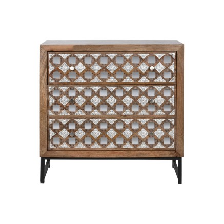 Cassettiera Home ESPRIT Marrone Nero Argentato Legno di mango Specchio 2