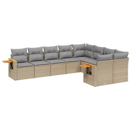 Salon de jardin avec coussins 9 pcs beige résine tressée 2