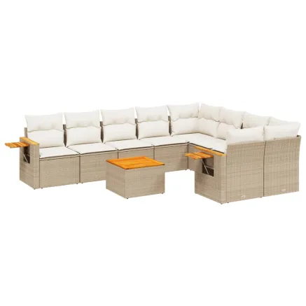Salon de jardin avec coussins 10 pcs beige résine tressée 2