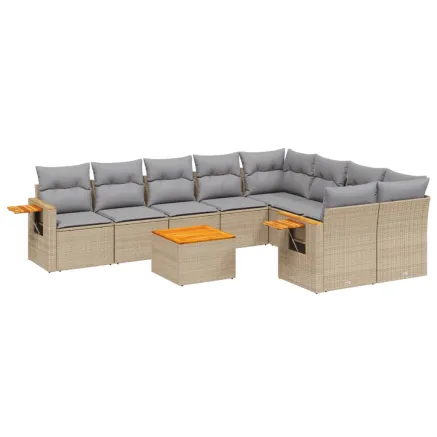 Salon de jardin avec coussins 10 pcs beige résine tressée 2