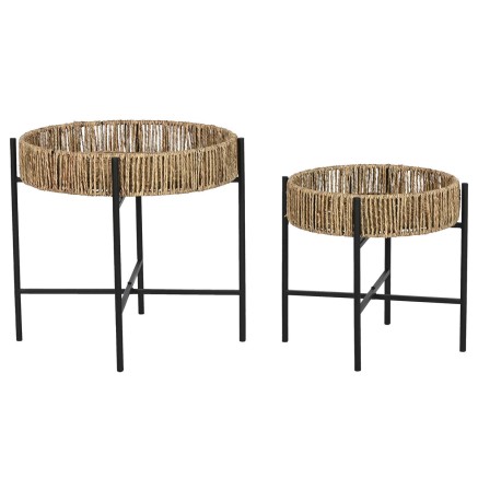 Satz mit 2 Tischen Home ESPRIT Schwarz natürlich Metall 49 x 49 x 44
