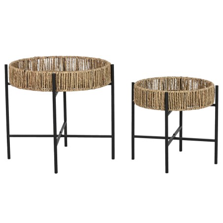 Set van 2 tafels Home ESPRIT Zwart Natuurlijk Metaal 49 x 49 x 44 cm