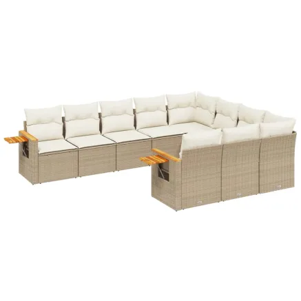 Salon de jardin avec coussins 10 pcs beige résine tressée 2